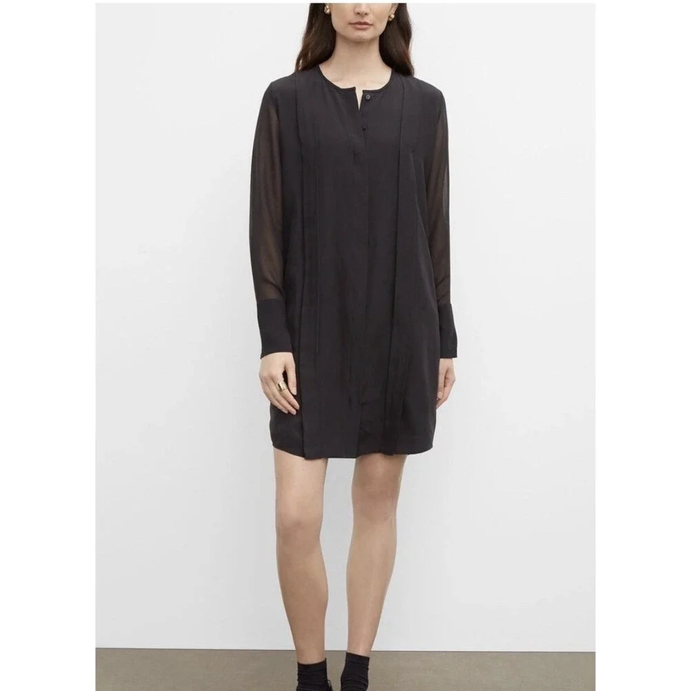 Club Monaco Sheer Long Sleeve Silk Shirtdress black size 0 NWT $229 Belted
